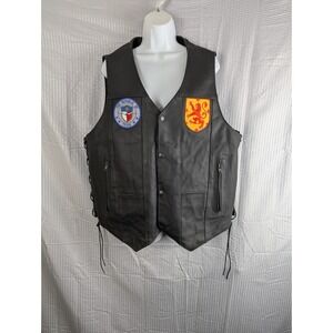 Highway Hawks Mens XL Black Leather Biker Vest Texas Scottish Patches Side Lace